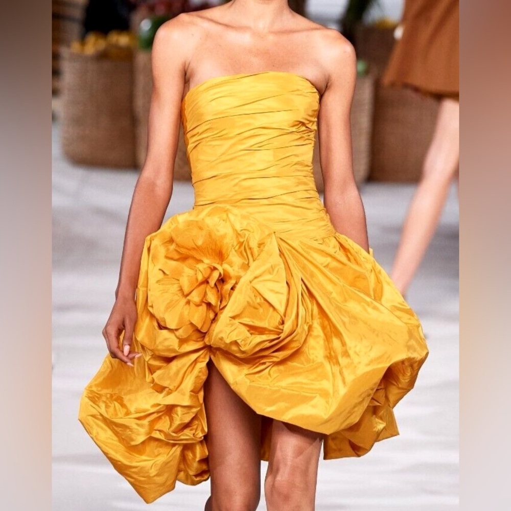 Oscar de la Renta Spring Runway Saffron Yellow Rosette Cocktail Dress